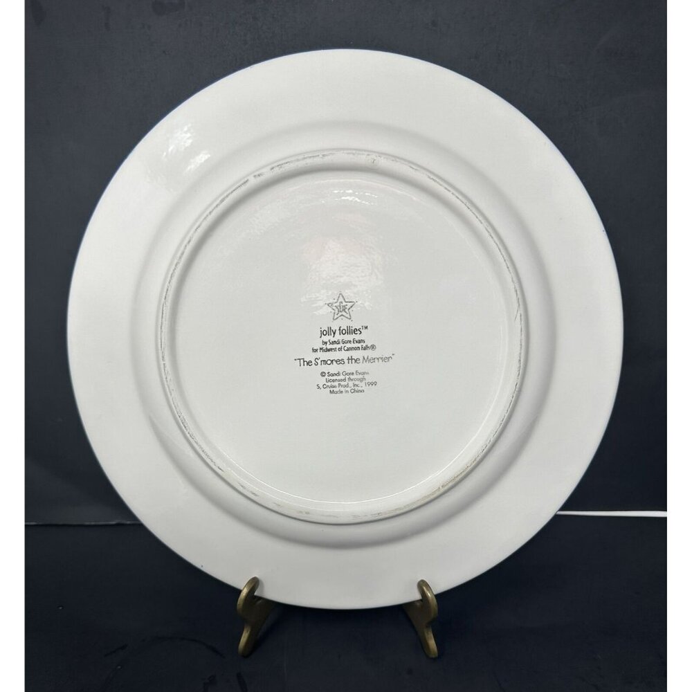(2) SANDI GORE EVANS THE S'MORES THE MERRIER Jolly Follies Dinner Plates Snowmen - Picture 12 of 13